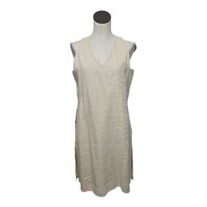 NWT Reister Sleeveless Cream Hemp Midi Dress V-Neck Sz Large Lagenlook Coastal